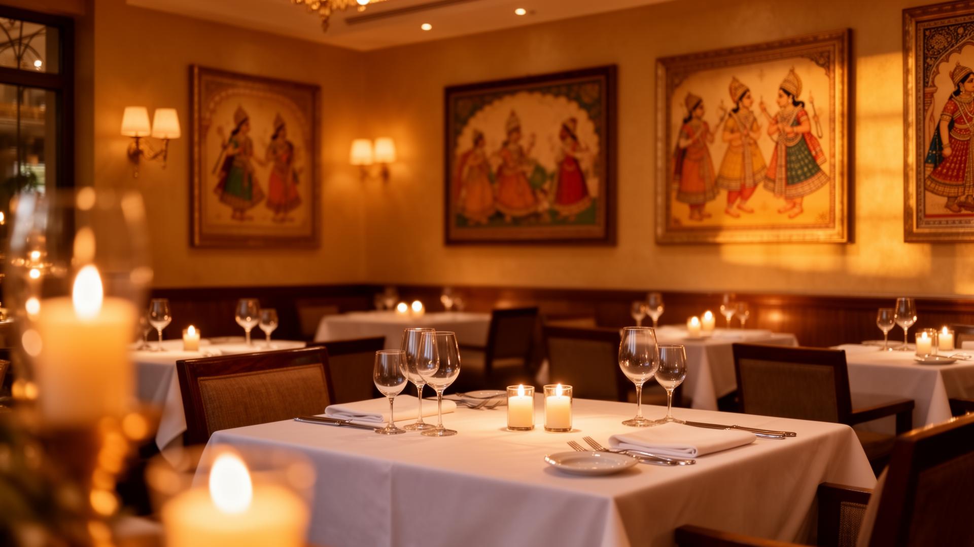 Candlelit dining room at Jaflong Tandoori Richmond, set for evening service