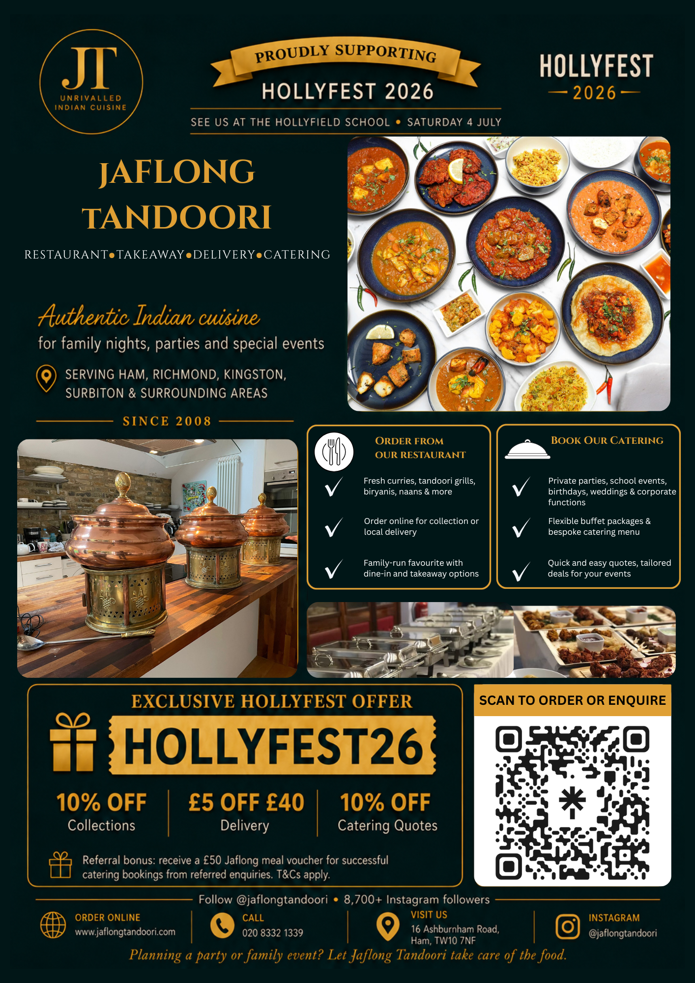 Jaflong Tandoori proudly supporting Hollyfest 2026 — restaurant, takeaway, delivery and catering serving Ham, Richmond, Kingston and Surbiton.